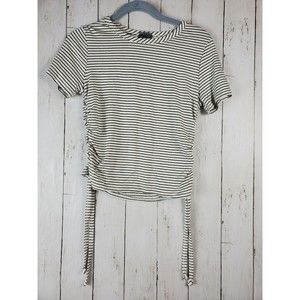 OLIVIA RAE Top Size Medium Striped White Black Scoop Neck Rouched Rayon